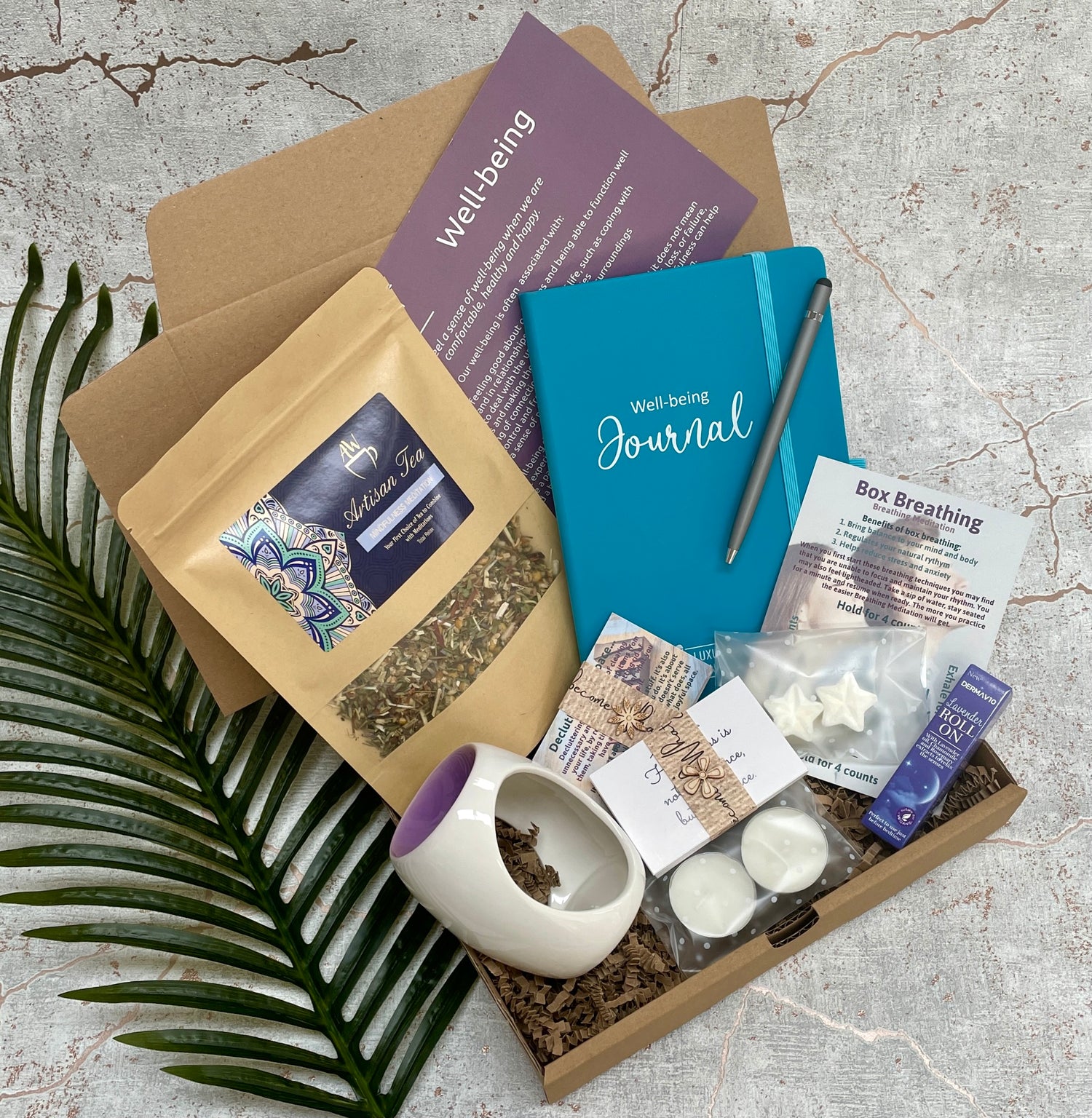 wellbeing gift box with assortment of gifts
