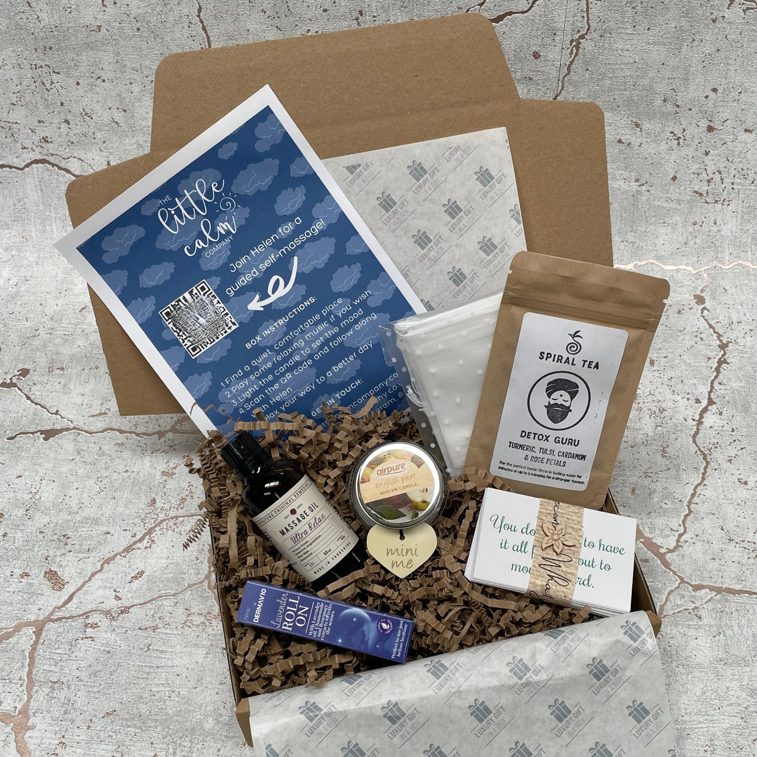 calming gift box with assortment of gifts