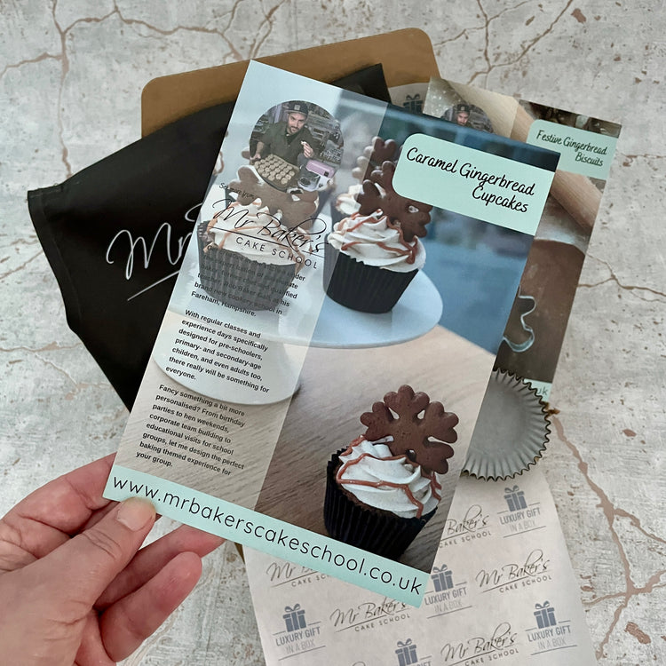 Caramel Gingerbread Cupcake Recipe Card with ingredients list and directions
