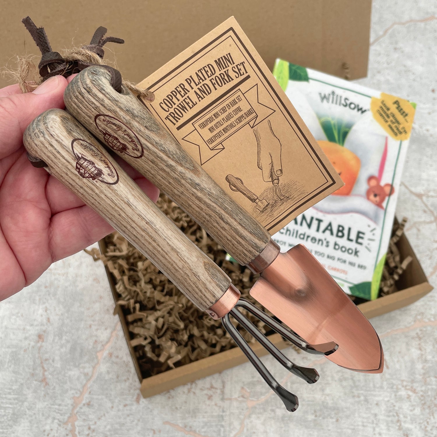 Copper plated trowel and rake set 
